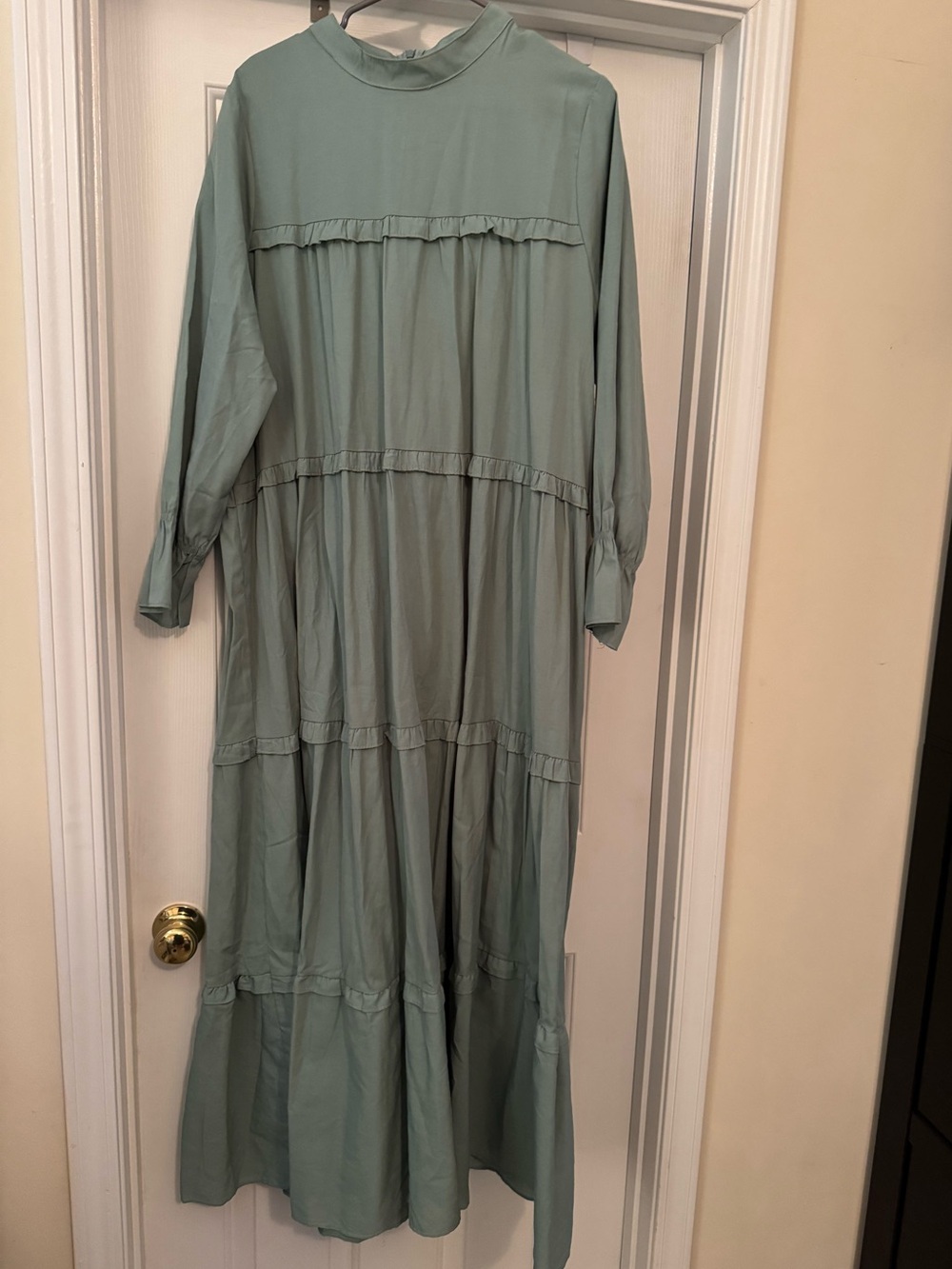 Long sleeve mockneck Tiered Women's maxi Dress in Sage Green